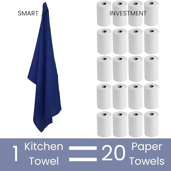 Assorted Kitchen Towels Large 16x26 inch 100% Cotton Set of 5 - Soft Absorbent Washable Tea Towel for Kitchen - Dish Cloths Towel with Hanging Loop - Quick Drying Dish Towels Blue