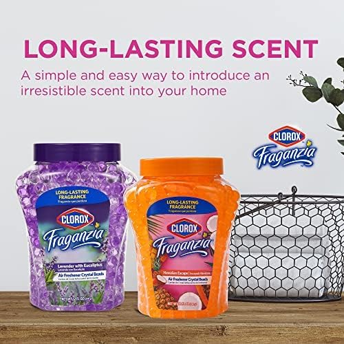 Clorox Fraganzia Crystal Beads Air Freshener, Long Lasting Room Deodorizer and Odor Eliminator Gel Beads to Freshen Home, Car, or Office, Island Escape Scent, 12 Fl Oz