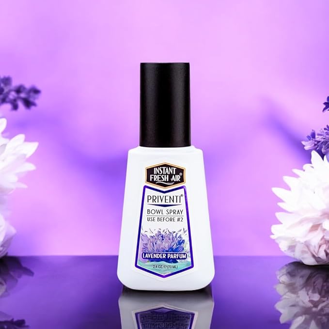 2-Pack - Instant Fresh Air Priventi Toilet Spray & Bathroom Spray Odor Eliminator - Up to 300 Uses - Travel Size Odor Elimination for #2 - Lavender Parfum Fragrance - 2.4 oz