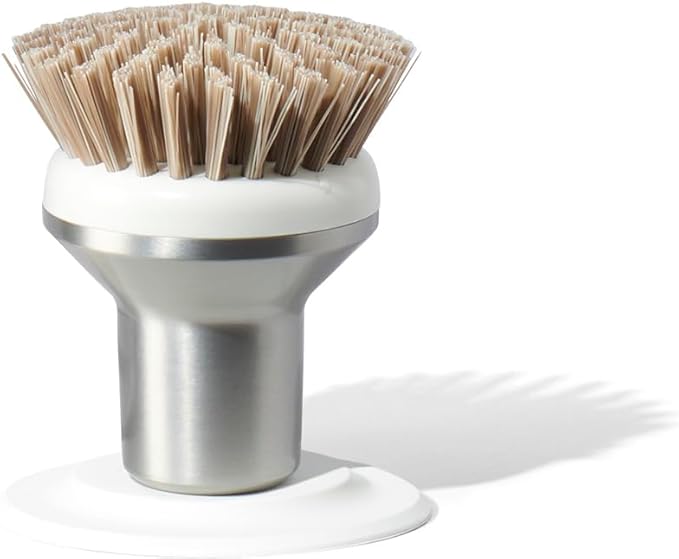 Curio Home Goods Ionic Palm Brush, Magnetized to Stand Upright, Stainless Steel with Replaceable Head, Silver