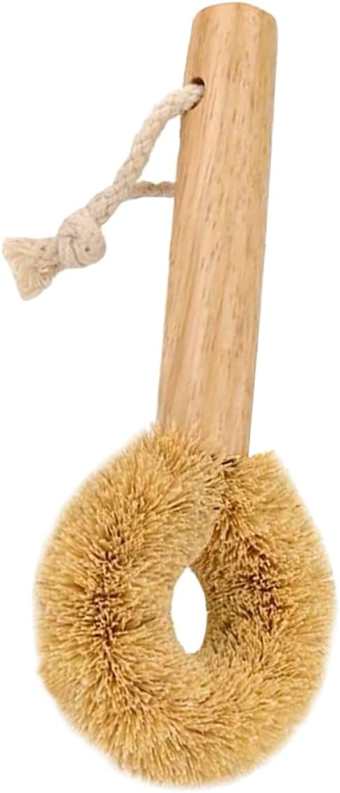 1pc Wooden Handle Coconut Palm Pot Scrubber Brush for Kitchen Cleaning Natural Bowl Cleaning Tool Comfortable Grip for Pots Pans and Dishes