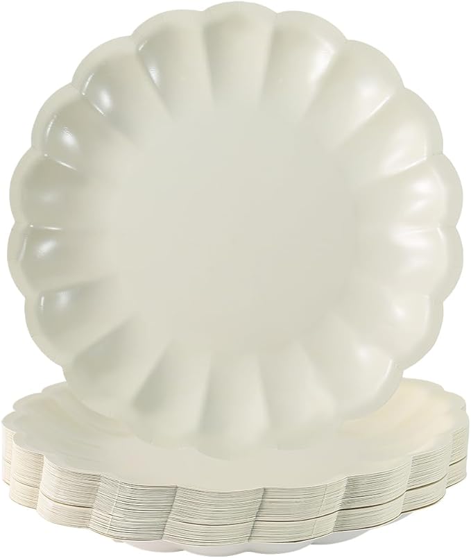 BHHQHH 50Pcs Disposable Scalloped Paper Plates Shell Edge Dinner Paper Plates for Wedding Baby Shower Birthday Party Bridal Party Supplies(9 Inch)