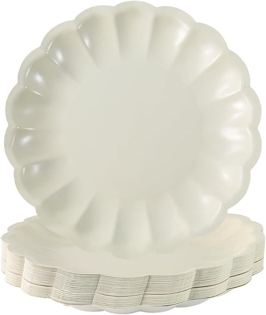 BHHQHH 50Pcs Disposable Scalloped Paper Plates Shell Edge Dinner Paper Plates for Wedding Baby Shower Birthday Party Bridal Party Supplies(9 Inch)