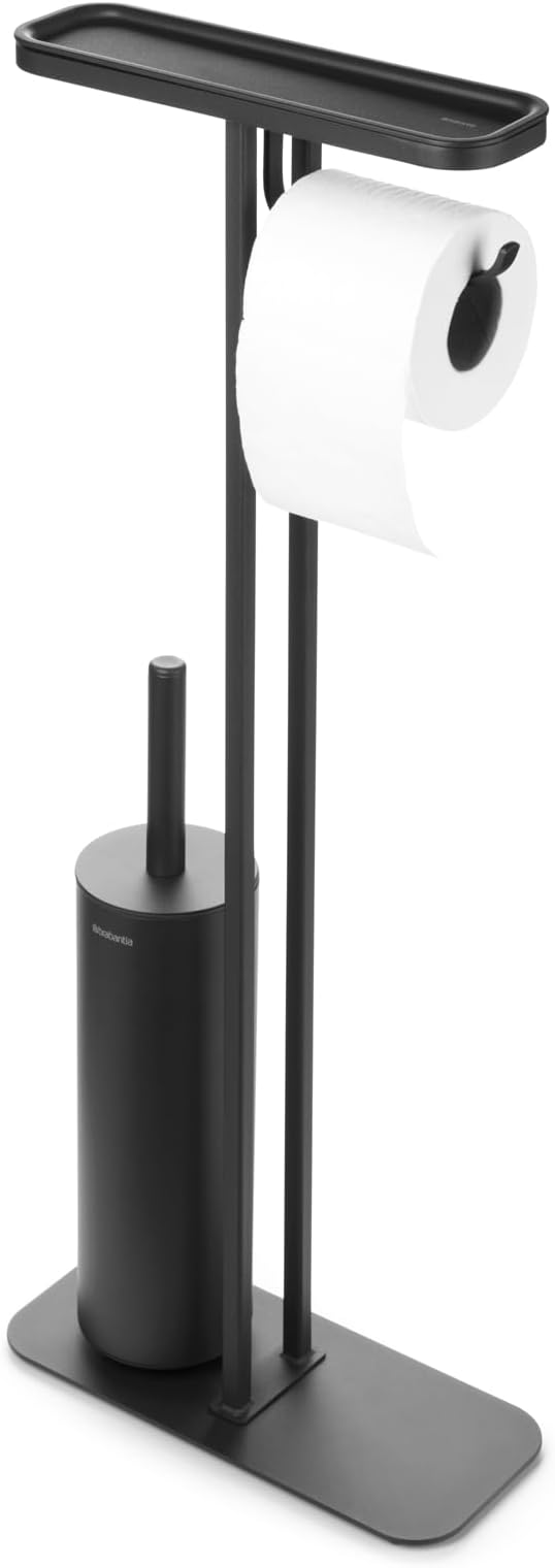 Brabantia Mindset Toilet Butler | Mineral Infinite Gray | Freestanding All-in-One Bathroom Accessory Set | Toilet Paper Holder Stand, Integrated Shelf & Toilet Brush & Holder | Bathroom Phone Holder