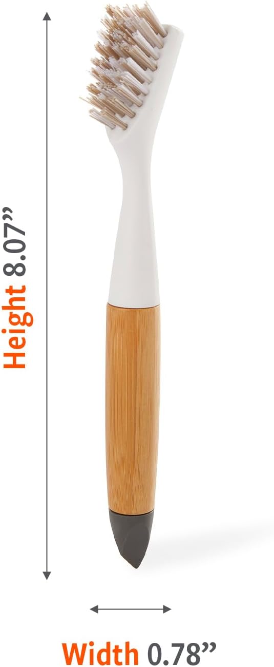 Full Circle Micro Manager, Deep Cleaning Brush for Crevices, Shower, & Grout, Tough Bristles, Sustainable Bamboo Handle, White