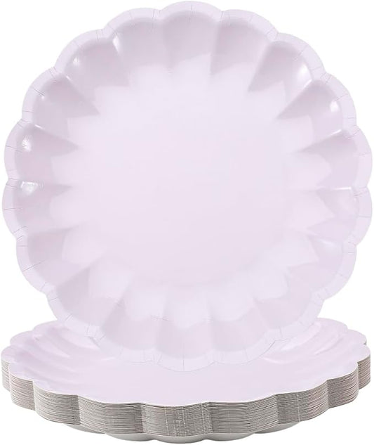 BHHQHH 50Pcs Disposable Scalloped Paper Plates 9 Inch Shell Edge Dinner Paper Plates for Wedding Baby Shower Birthday Party Bridal Party Decorations (Pink)