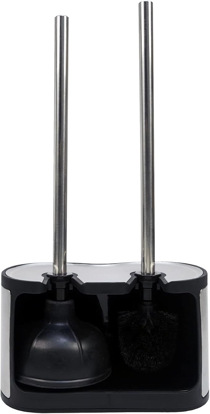 Casaphoria Stainless Steel Toilet Bowl Brush with Holder and Plunger Set, Freestanding Canister for Bathroom, 2 in 1 Hideaway Holder Heavy Duty Unclogger Plunger