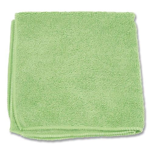 Boardwalk Microfiber Cleaning Cloths, 12-Pack, Green, 12" Square, Superior Absorption, Washable, Lint & Streak Free, Used Wet Or Dry