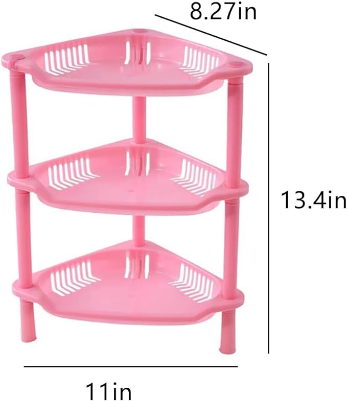 3 Tier Pink Shower Caddy Organizer - Multifunctional Corner Shelf For Bathroom, Kitchen, Dresser - Hollow Out Cosmetic Storage Rack, Countertop Holder