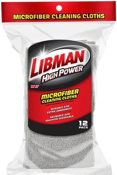 Libman Microfiber Cloth, 13-1/2 in L, 13-1/2 in W, Microfiber, Gray