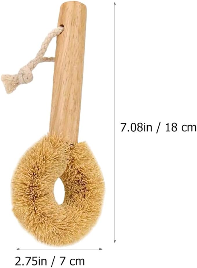 1pc Wooden Handle Coconut Palm Pot Scrubber Brush for Kitchen Cleaning Natural Bowl Cleaning Tool Comfortable Grip for Pots Pans and Dishes