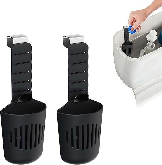 Adjustable Toilet Tank Tablet Holder, Hanging Controlled Release Bleach Tablet Dispenser, Large Silicone Basket Carrier with Rustproof Hooks for Toilet Tank, Fit Up to 7" Water Level,2pcs bla