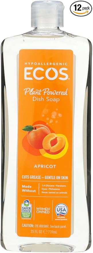 Earth Friendly Products Dishmate Liquid Dishwashing Cleaner, Natural Apricot, 25 Ounces (Pack of 12)