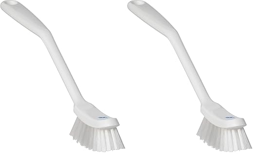 Vikan - Fine Dish Brush - Heavy-Duty, Narrow, Slip-Resistant Cleaning Brush, Polypropylene, Polyester Bristle, 11 Inch, White, (42875) (Pack of 2)