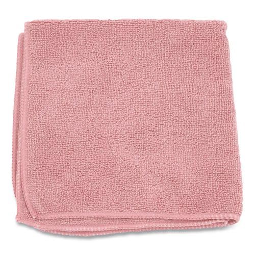 Boardwalk Microfiber Cleaning Cloths, 12-Pack, Pink, 12" Square, Superior Absorption, Washable, Lint & Streak Free, Used Wet Or Dry