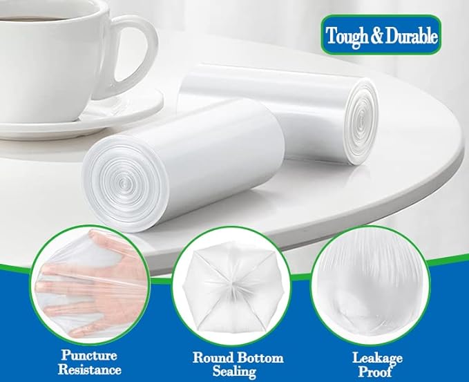 1.6 Gallon 120 pcs (Fit 1.3-1.6 Gal)Small Clear Trash Bags, Strong 1.3 Gallon1.5 Gallon 1.6 gallons Garbage Bags, Bathroom Trash Can Bin Liners, Mini Bags for Office, Waste Basket Liner,Fit 5-6 Liters