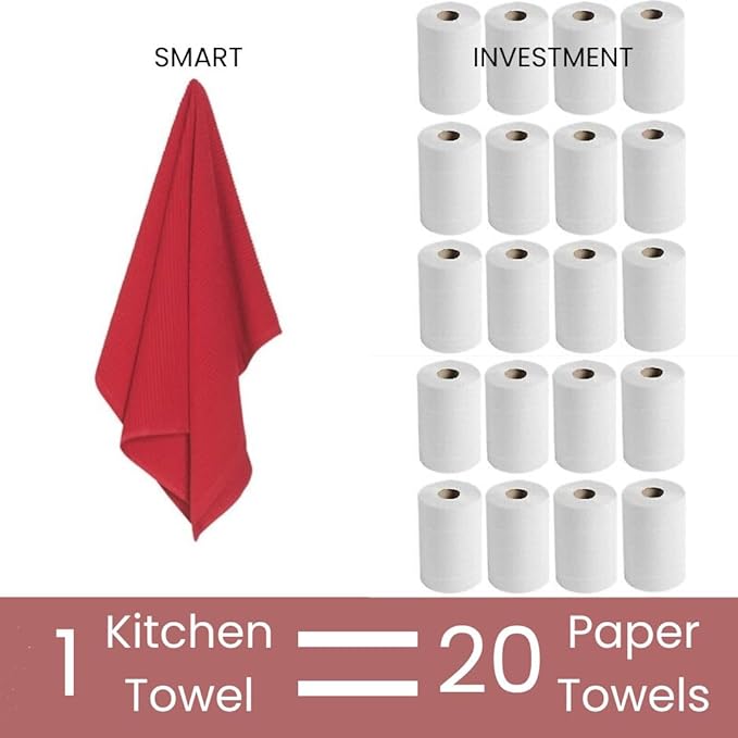 Assorted Kitchen Towels Large 16x26 inch 100% Cotton Set of 5 - Soft Absorbent Washable Tea Towel for Kitchen - Dish Cloths Towel with Hanging Loop - Quick Drying Dish Towels Red