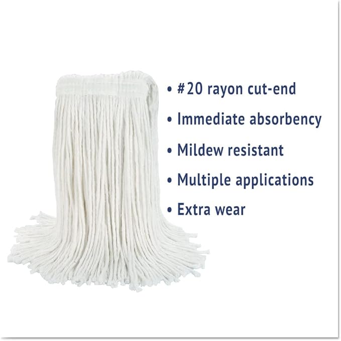 Boardwalk BWK2020REA Cut-End Wet Mop Head, Rayon, No. 20, White