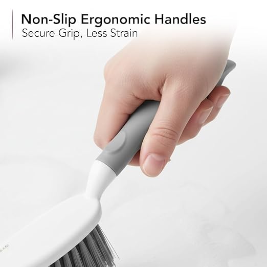 OVENTE Multipurpose Household Cleaning Kit, Deep Cleaning Brush Set with Wiper & Dustpan, Ergonomic Handle & Stiff Bristles, Ideal for Cleaning Kitchen, Bathroom, Dishes, Tiles & Sink, White CTB018WGY