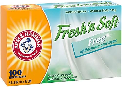 Arm & Hammer Fabric Softener Sheets, Free of Perfumes and Dyes, 100 Count, (Pack of 2)