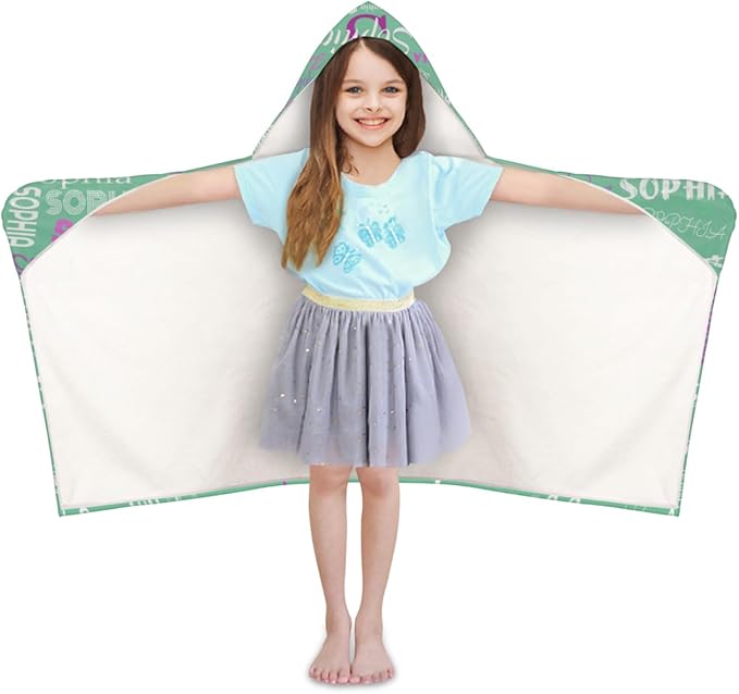 Custom Name Kids Hooded Bath Towel, Soft Towel Wrap - Warm Swim Cover Up - 50" x 24" Soft Terry Poncho Towel as Pool Swim Cover Ups for Girls Boys, Mint Green Color