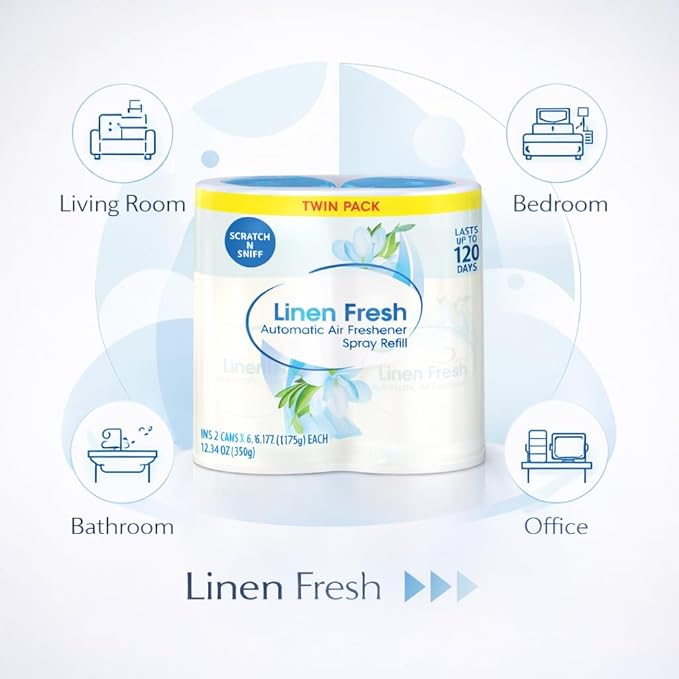 Automatic Air Freshener Spray Refill, Linen Scent, 2 Pack Fragrance Refill for Automatic Dispenser Units, Room Air Spray for Home Bathroom Office