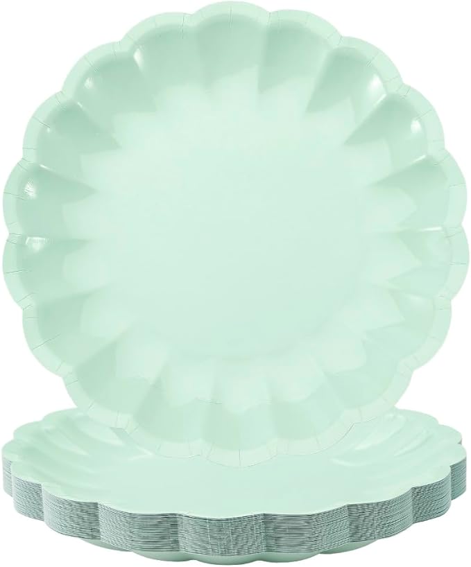 BHHQHH 50Pcs Disposable Scalloped Paper Plates 9 Inch Shell Edge Dinner Paper Plates for Wedding Baby Shower Birthday Party Bridal Party Supplies(Green)