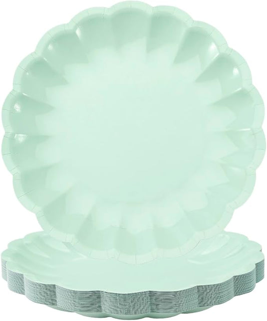 BHHQHH 50Pcs Disposable Scalloped Paper Plates 9 Inch Shell Edge Dinner Paper Plates for Wedding Baby Shower Birthday Party Bridal Party Supplies(Green)