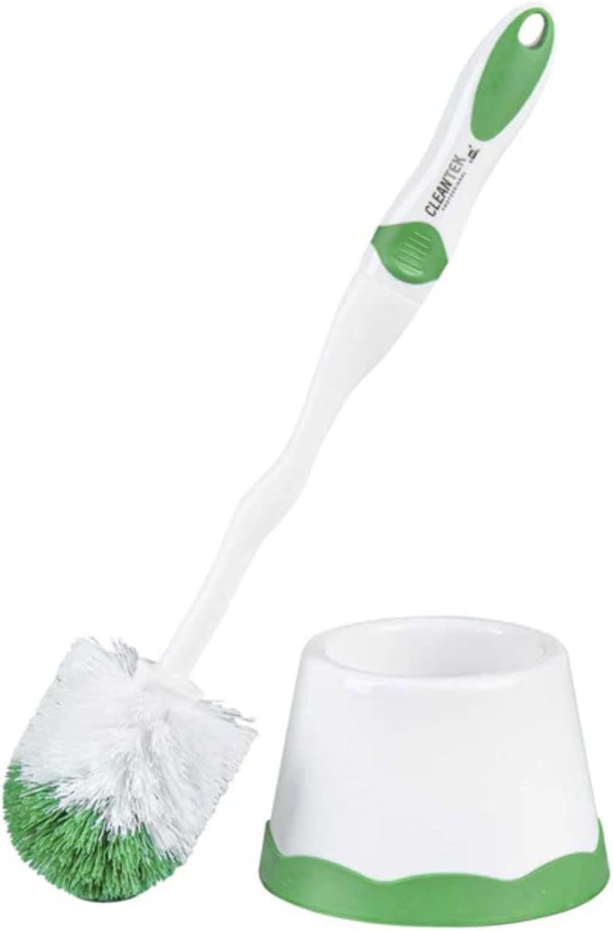 Restaurantware Toilet Brush with Caddy 1 Pack 15.7 x 4.9 x 4.9 Inches Plastic Toilet Scrubber with Holder Compact Brush Set Comfortable Grip Green and White Bathroom Scrubber