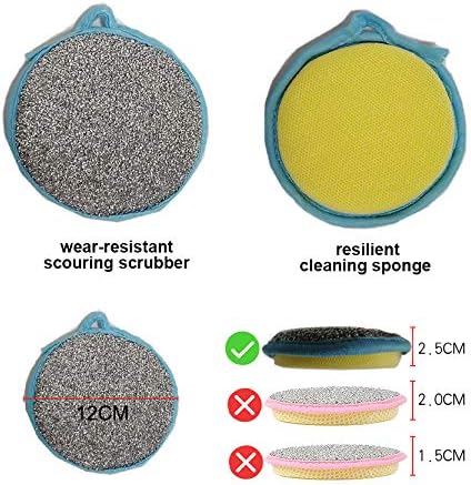 Dual Action Kitchen Cleaning Microfiber Scouring Scrubber, Round Dish Washing Sponge, 10 Pack (Blue)