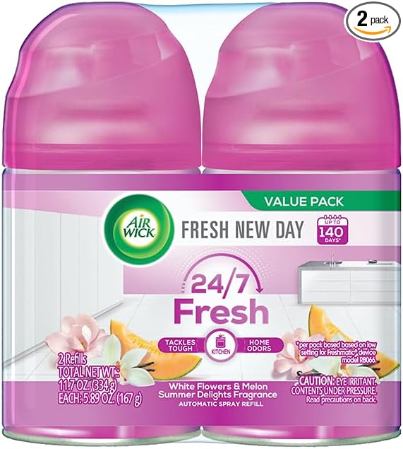 Air Wick Automatic Air Freshener Spray Refill, 2ct, Summer Delights, Odor Neutralization, Essential Oils