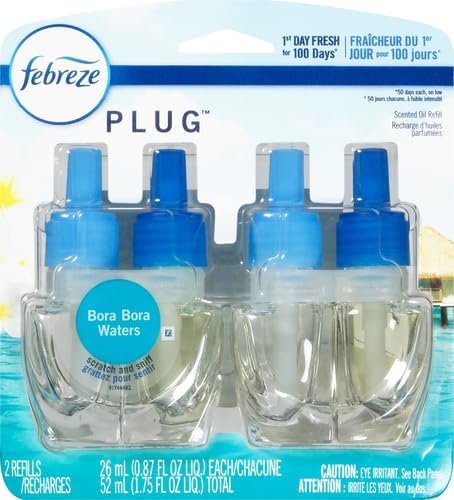 Febreze Plug In Air Freshener, Odor-Fighting Scented Oil Refill, Air Fresheners for Home and Bathroom and Kitchen, Long Lasting for Strong Odors, Bora Bora Waters Scent, 0.87oz Refills, 2 Count