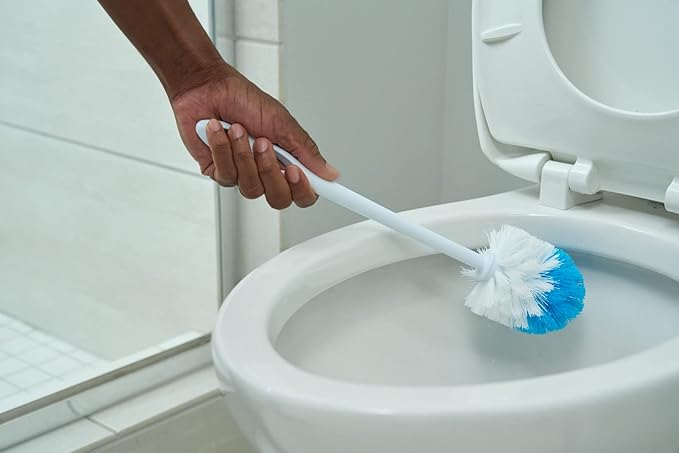 Quickie Toilet Bowl Brush and Storage Caddy with Microban for Bathroom, White, Heavy Duty Deep Cleaning, Convenient Storage, Long Handle, Fights Oder-Causing Material