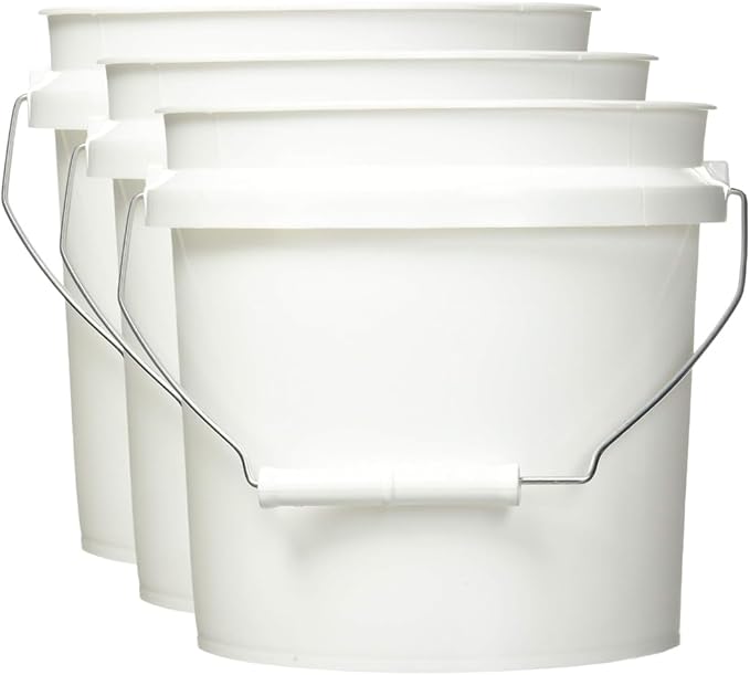 Leaktite White 1 gal Paint Pail – Small Bucket with Lid – Paint and Cleaning Tools – Mop and Car wash Bucket Basin – Pack of 3