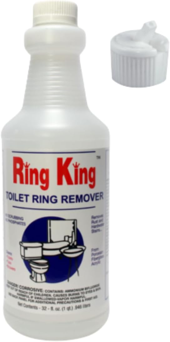 Ring King Toilet Ring Remover, 32 oz, with flip-top applicator – Heavy-duty for rust, hard water, and mineral stains in toilets. Restores severely stained bowls with powerful cleaning capabilities.