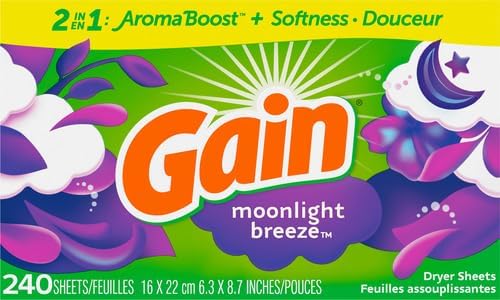 Gain Dryer Sheets Fabric Softener | Moonlight Breeze | Anti-Static | 240 Sheets, Pack of 4