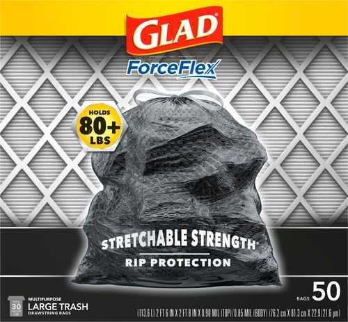Glad Large 30 Gallon Trash Bags,Unscented Heavy Duty Garbage Bags,Forceflex with Drawstring,(Packaging May Vary), 50 Count (Pack of 150)