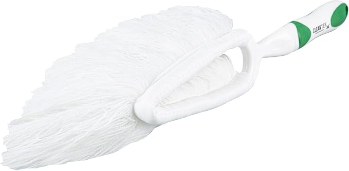 Restaurantware Duster 1 Pack of 13.7 x 2.1 x 2.5 Inch Cotton Duster Washable Multipurpose Cleaning Tool Non-Slip Handle Green and White Dust Remover Tool