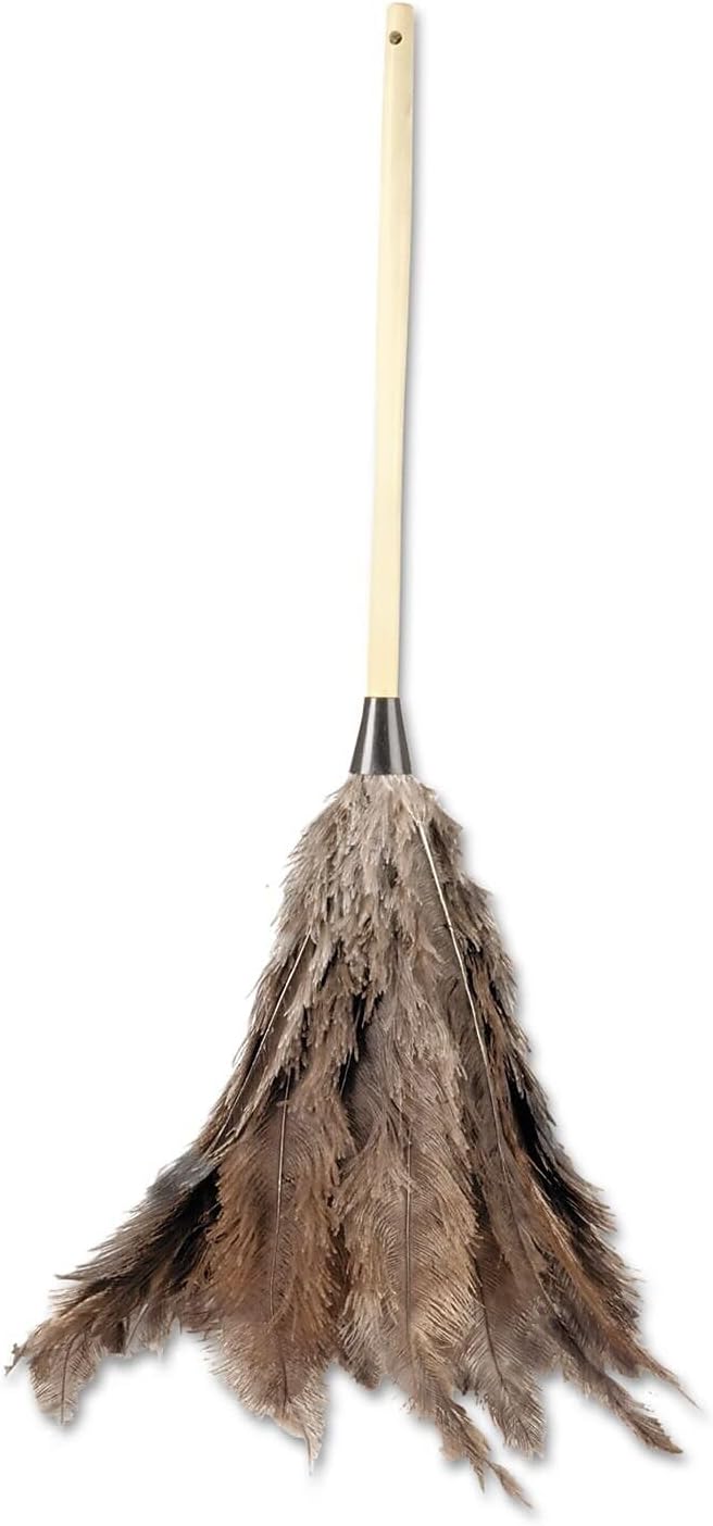 Boardwalk Professional Ostrich Feather Duster, 16" Wood Handle, Hanging Hole, Lightweight, Comfortable, Attracts & Hold Dust
