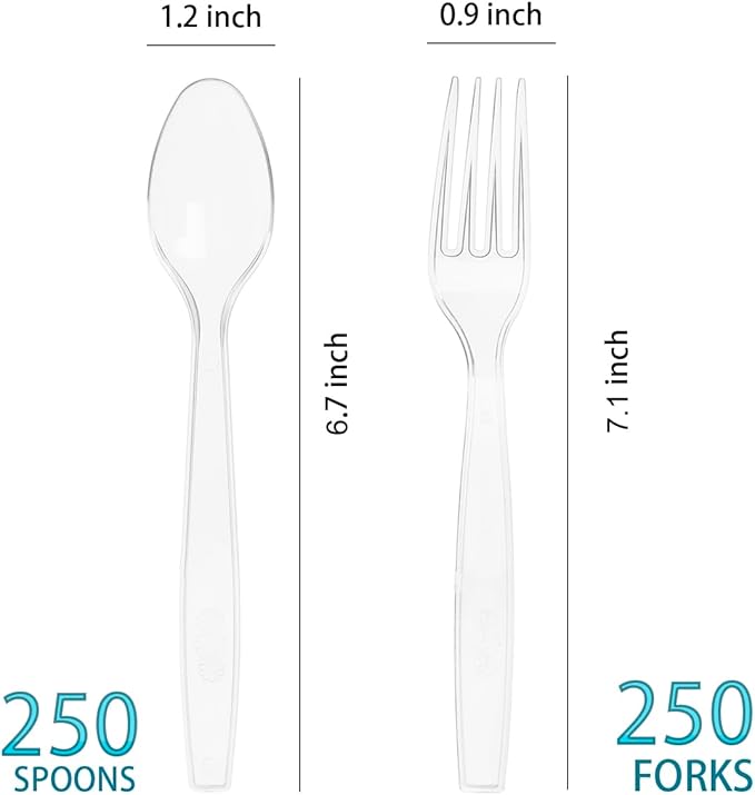 MOACOCK 500 Count Plastic Silverware, Heavy Weight Plastic Forks Spoons Disposable Utensils Cutlery Set for Wedding Party Supplies Everyday Use