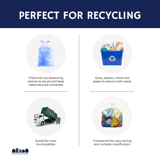 Plasticplace Custom Fit Trash Bags, Compatible with simplehuman Code H (200 Count) Tinted Blue Drawstring Garbage Liners 8-9 Gallon / 30-35 Liters, 18.5" x 28"
