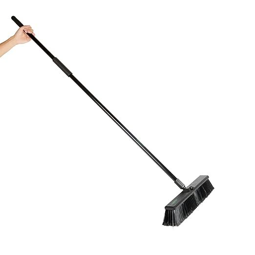 Restaurantware-Clean Tek Professional 17.13 Inch Push Broom, 1 Heavy-Duty Broom with 59â€ Handle - Medium Bristles, 2 Handle Attachment, Wooden, Commercial Use, for Deck, Garage, Yard, Patio