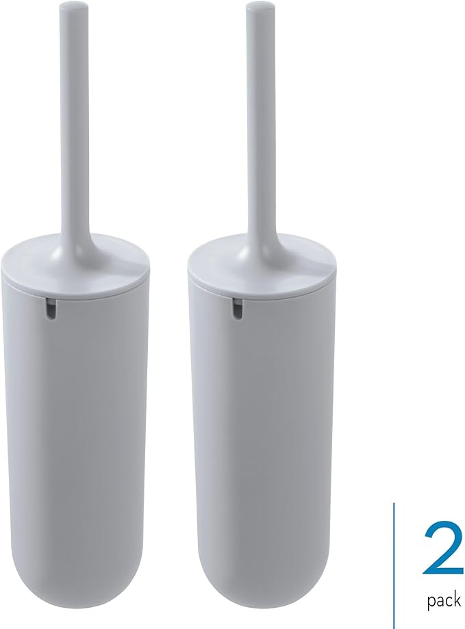 iDesign Toilet Holder for Bathroom Cleaning and Storage-Set of 2-Gray Bowl Brush
