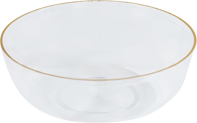 PLASTICPRO [30 Pack 6 OZ Bowls Edge Collection Clear with Gold Rim Plastic Party Dessert Bowls Premium heavyweight Elegant Disposable Tableware Dishes