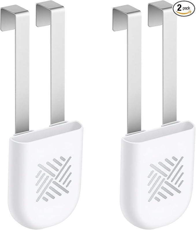 2Pack White Toilet Bowl Tablet Holder Toilet Cleaner Holders, Hanging Toilets Cleaner Caddy, Toilets Tank Cleaning Tablet Holders, Stainless Steel Hook Plastic Holder Tank Caddy with Adjustable Hook