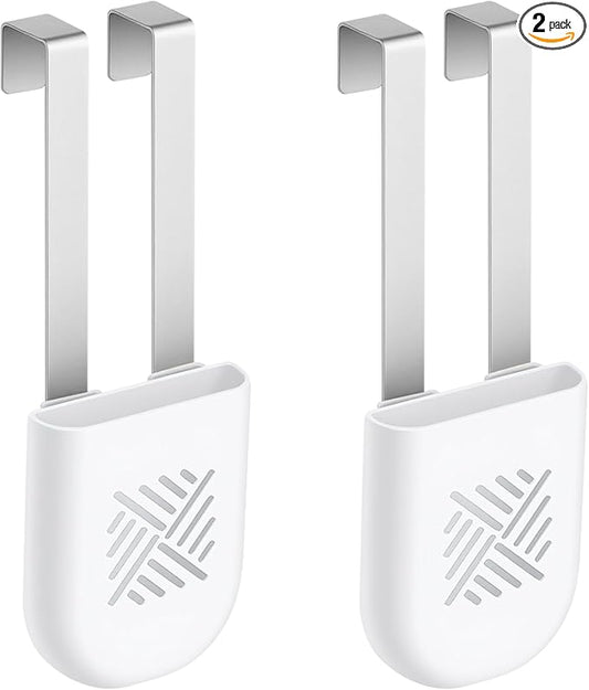 2Pack White Toilet Bowl Tablet Holder Toilet Cleaner Holders, Hanging Toilets Cleaner Caddy, Toilets Tank Cleaning Tablet Holders, Stainless Steel Hook Plastic Holder Tank Caddy with Adjustable Hook