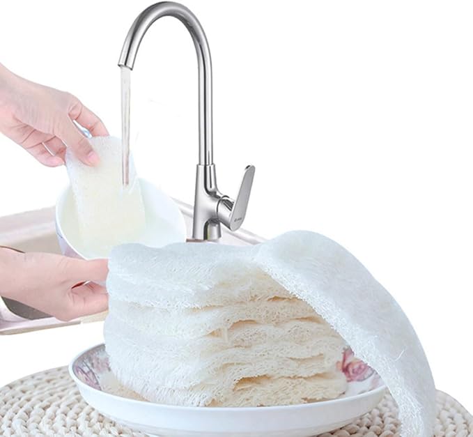 Natural Loofah Dishwashing Sponge 3pcs Set with Hanging Rope, Multipurpose Kitchen Cleaning Scouring Pads for Non-Scratch Dish and Pot Scrubbing, Eco-Friendly Household Supplies