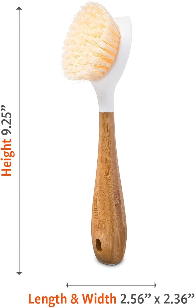 Full Circle Be Good - Bamboo Handle Dish Brush – Sustainable Kitchen Cleaning with Tough Bristles - Natural Dish Scrubber, Nonstick & Cast Iron Cleaner - Long Handle Brush for Dishes, Pots, and Pans