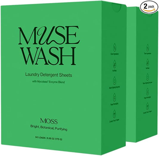Laundry Detergent Sheets | Enzyme-Powered, Vegan, Paraben-Free | Luxury Scents | Plastic-Free, Eco-Friendly, Travel-Friendly Packaging (100 Loads - 2 Boxes, MOSS)
