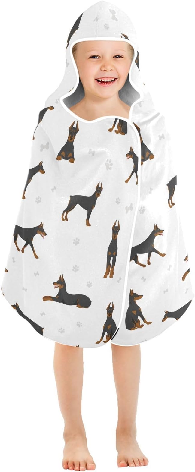 susiyo Kids Hooded Bath Towel Doberman Pinscher Dogs Beach Towel for Kids 23.5 x 50 Inch Microfiber Soft Absorbent Quick Dry Bath Swim Pool Towel Wrap Poncho Bathrobe with Hood for Kids Toddler